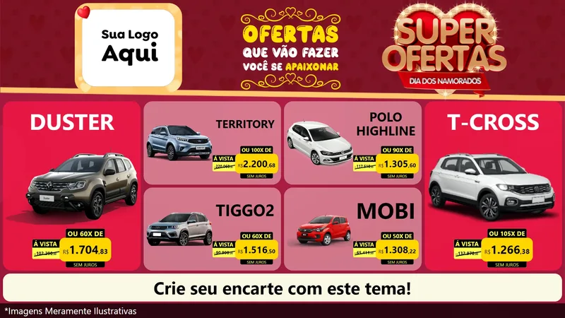 Modelo de TV para TV Horizontal com o tema Dia dos Namorados para Concessionaria de Carros
