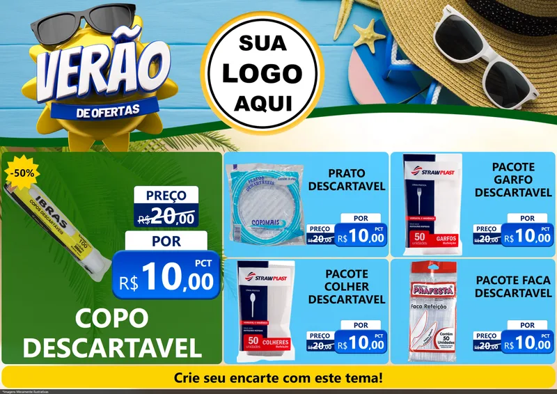 Modelo de Encarte para Encarte A4 Horizontal com o tema Verão de Ofertas para Embalagens