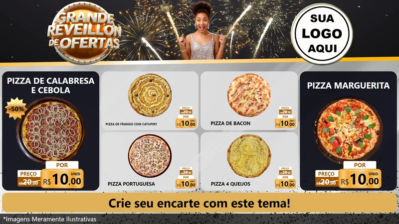 Modelo de TV para TV Horizontal com o tema Grande Réveillon de Ofertas para Pizzaria