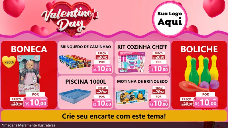 Modelo de TV para TV Horizontal com o tema Valentine's Day para Brinquedos