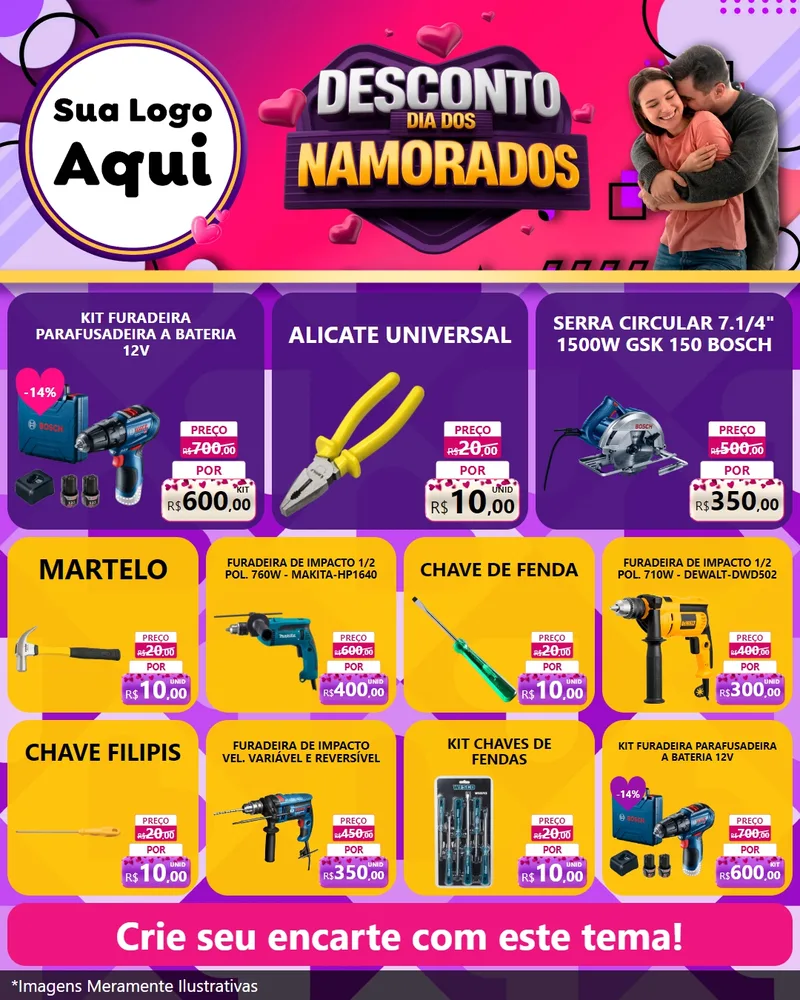Modelo de Rede Social para Feed Instagram com o tema Desconto Dia dos Namorados para Maquinas e Ferramentas