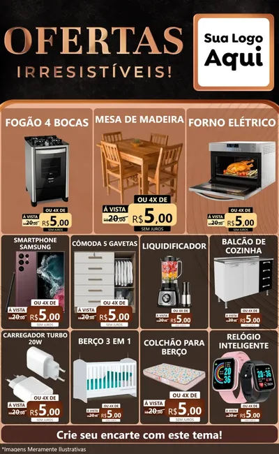 Modelo de Encarte para Encarte Grande com o tema Ofertas Irresistíveis! para Móveis e Eletro