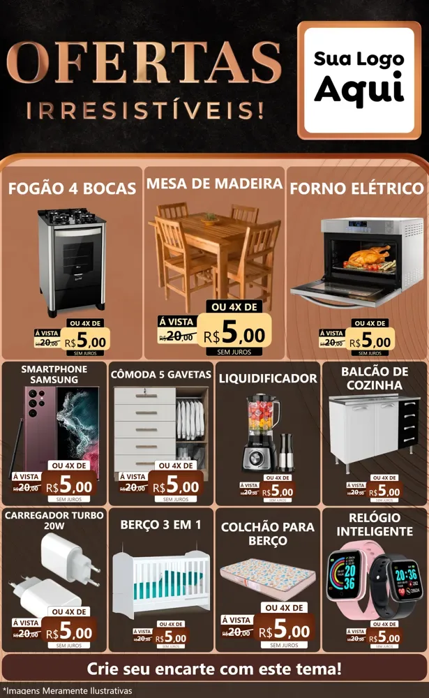 Modelo de Encarte para Encarte Grande com o tema Ofertas Irresistíveis! para Móveis e Eletro