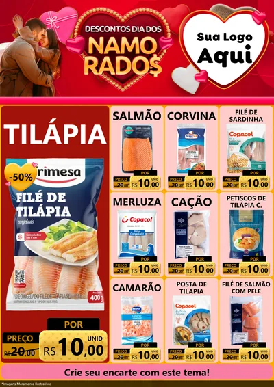 Modelo de Encarte para Encarte A4 Vertical com o tema Descontos Dia dos Namorados para Peixaria