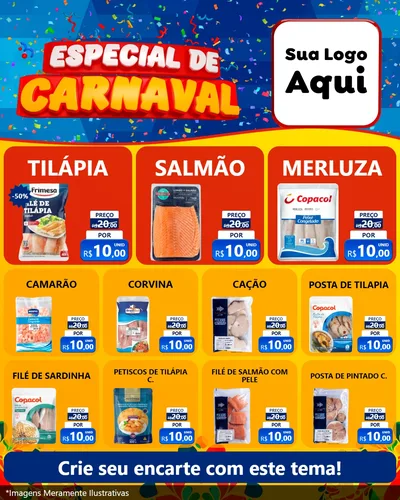 Modelo de Rede Social para Feed Instagram com o tema Especial de Carnaval para Peixaria