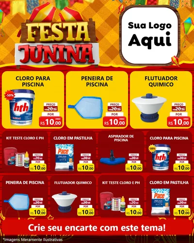 Modelo de Rede Social para Feed Instagram com o tema Festa Junina para Produtos para Piscina