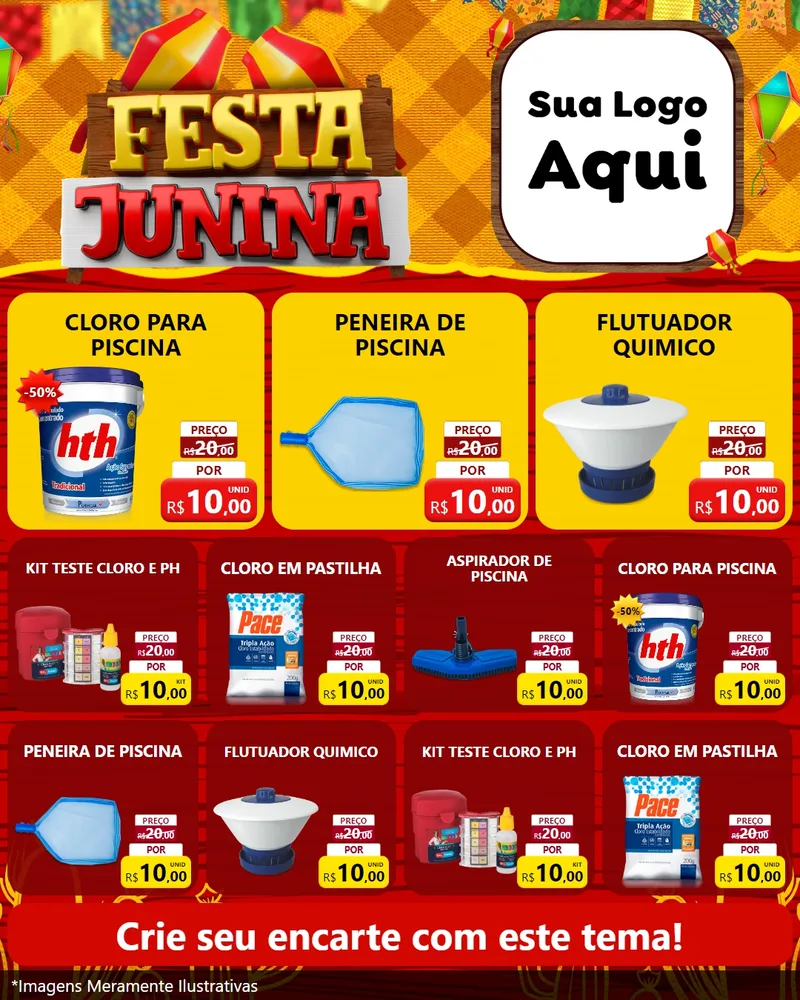 Modelo de Rede Social para Feed Instagram com o tema Festa Junina para Produtos para Piscina