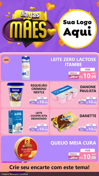 Modelo de TV para TV Vertical com o tema Dia das Mães para Frios e Laticínios