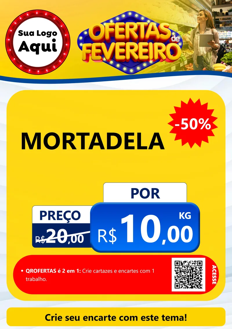Modelo de Cartaz para Cartaz A4 Vertical com o tema Ofertas de Fevereiro para Frios e Laticínios