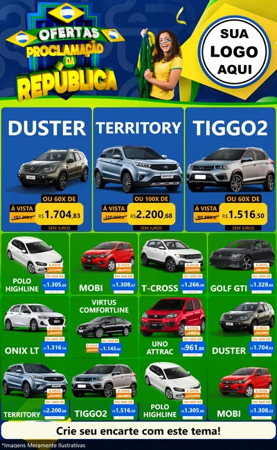 Modelo de Encarte para Encarte Grande com o tema Ofertas Proclamação da República para Concessionaria de Carros