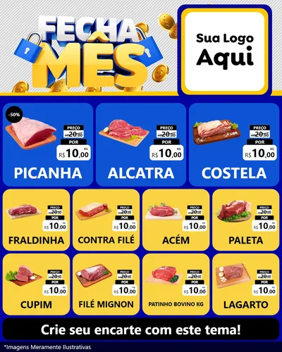 Modelo de Rede Social para Feed Instagram com o tema Fecha Mês para Açougue