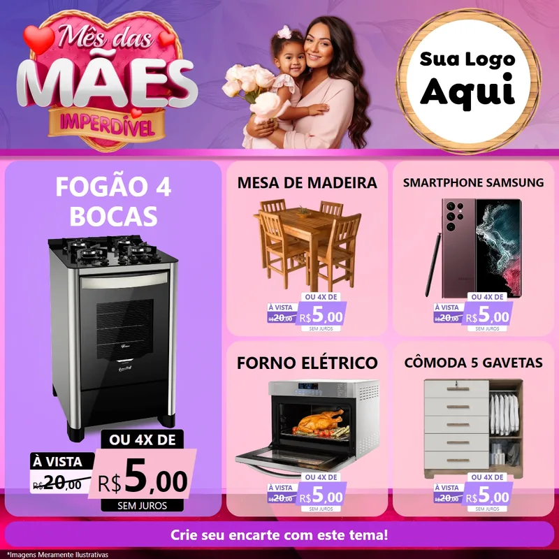 Modelo de Rede Social para Feed Facebook com o tema Mês das Mães Imperdível para Móveis e Eletro