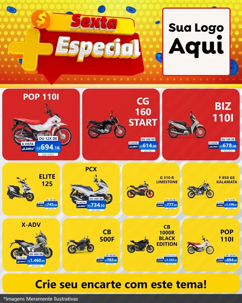 Modelo de Rede Social para Feed Instagram com o tema Sexta Mais Especial para Concessionaria de Motos