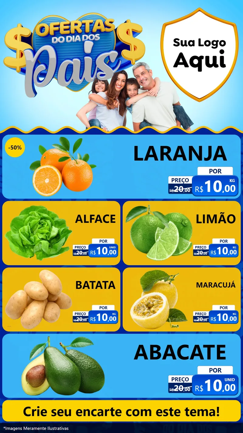 Modelo de TV para TV Vertical com o tema Ofertas do Dia dos Pais para Hortifrúti