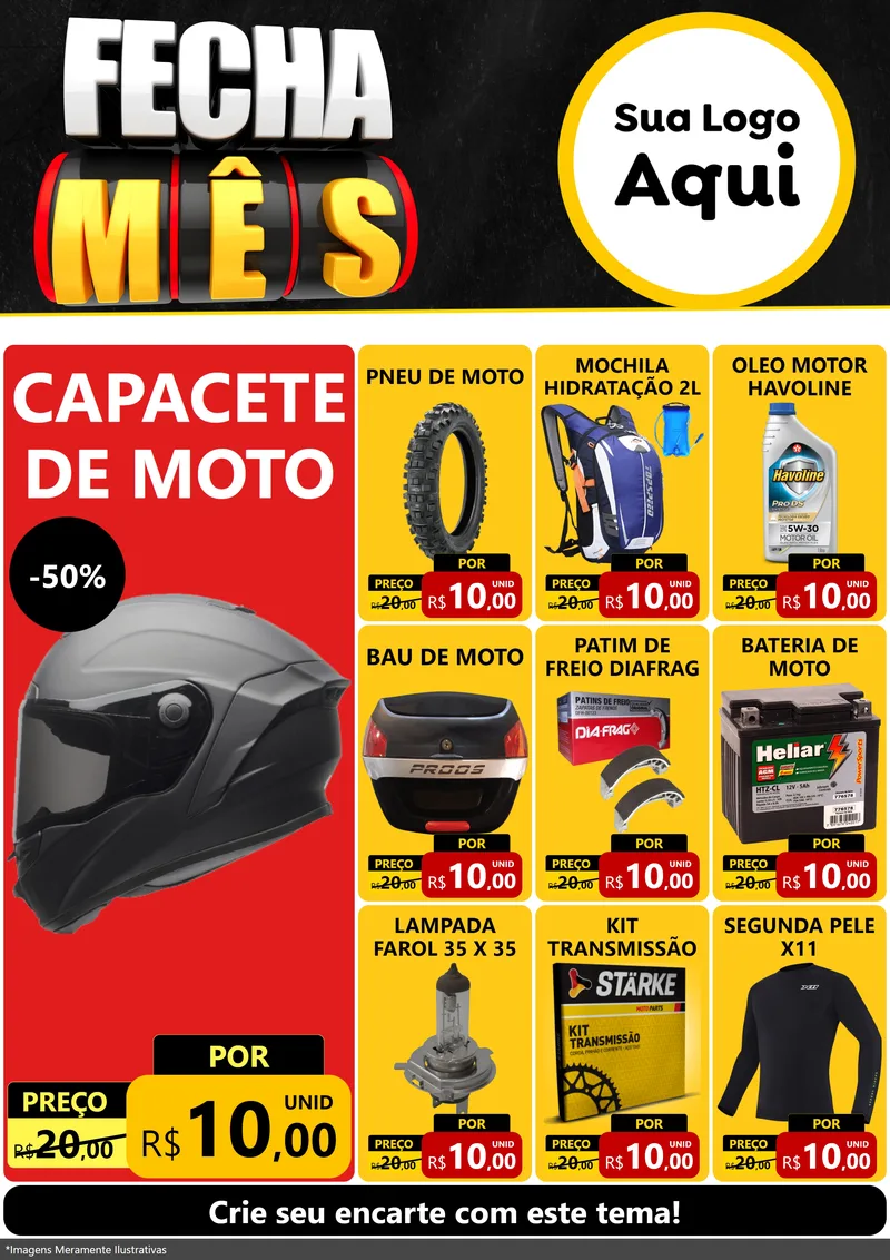 Modelo de Encarte para Encarte A4 Vertical com o tema Fecha Mês para Moto peças