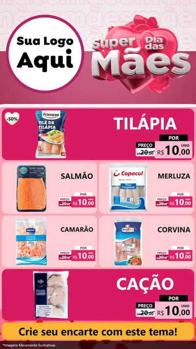 Modelo de TV para TV Vertical com o tema Super Dia Das Mães para Peixaria