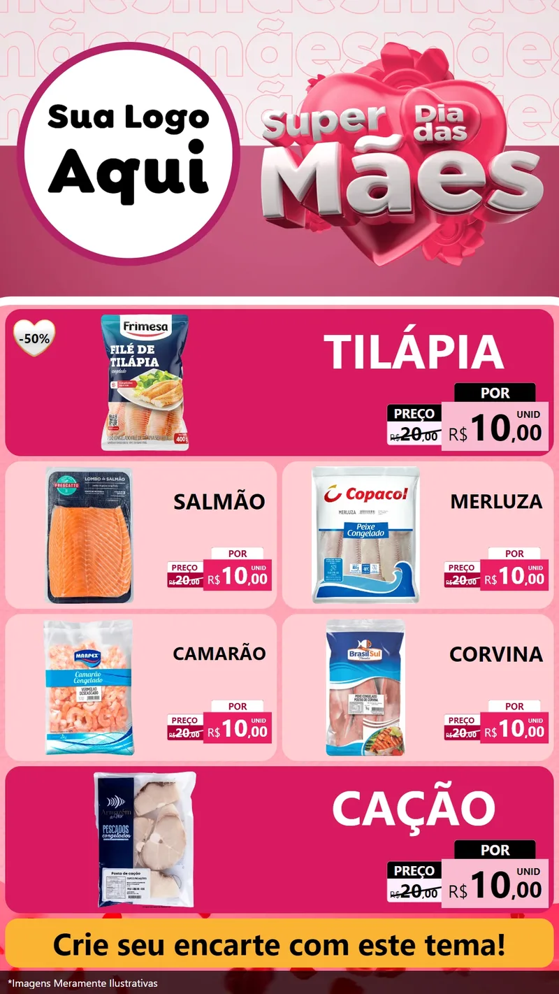 Modelo de TV para TV Vertical com o tema Super Dia Das Mães para Peixaria