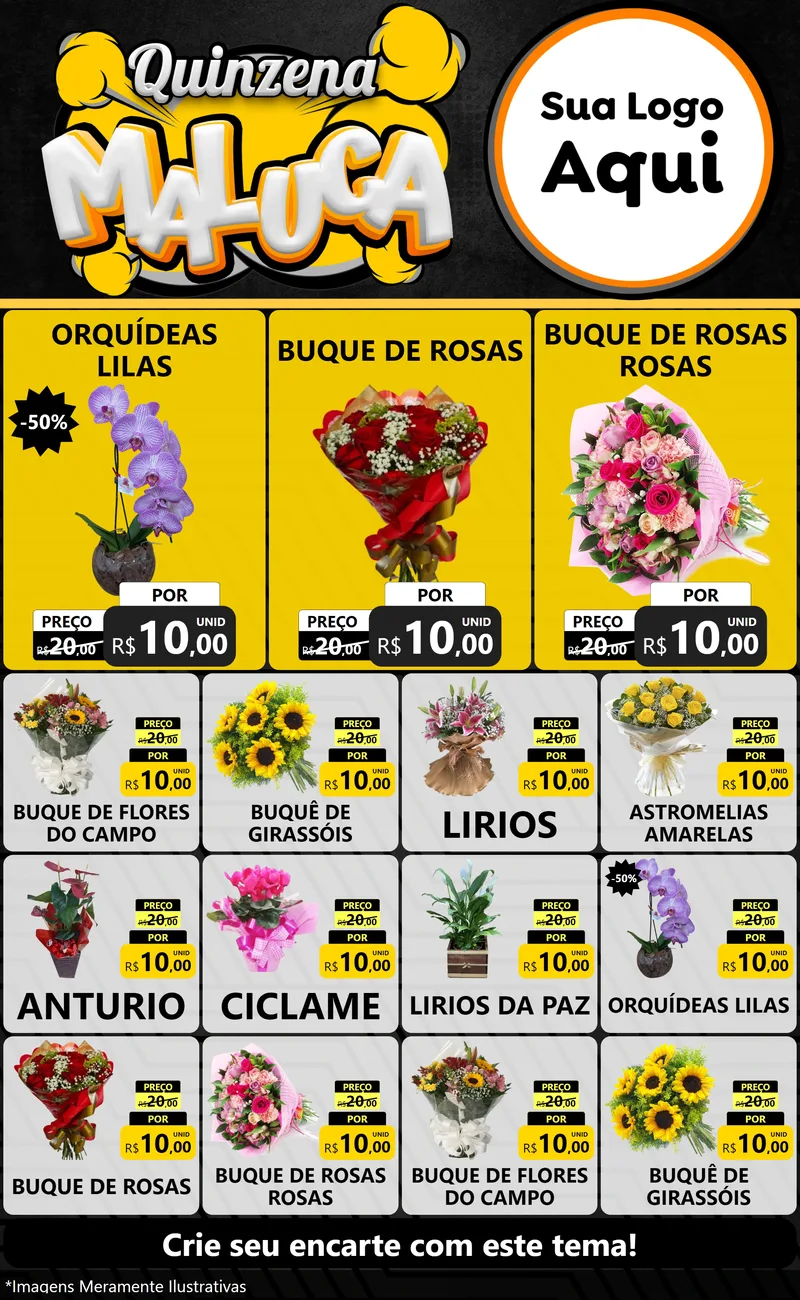 Modelo de Encarte para Encarte Grande com o tema Quinzena Maluca para Floricultura e jardim