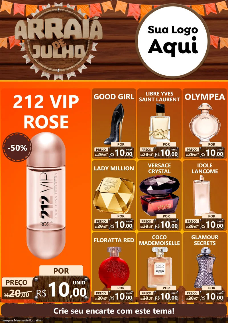 Modelo de Encarte para Encarte A4 Vertical com o tema Arraiá de Julho - Junina para Perfumes
