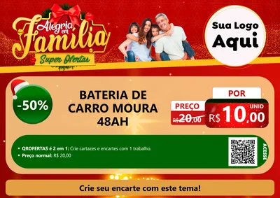 Modelo de Cartaz para Cartaz A4 Horizontal com o tema Alegria em Família Super Ofertas - Natal para Baterias Elétricas
