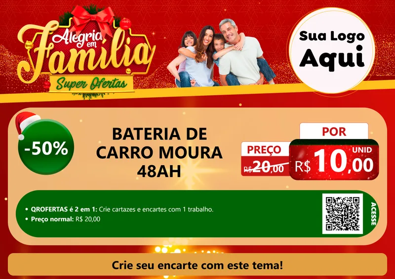 Modelo de Cartaz para Cartaz A4 Horizontal com o tema Alegria em Família Super Ofertas - Natal para Baterias Elétricas