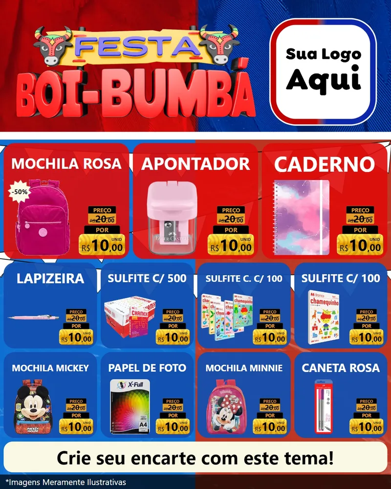 Modelo de Rede Social para Feed Instagram com o tema Festa Boi Bumbá para Papelaria