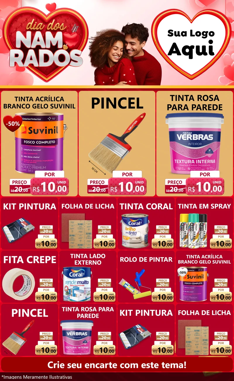 Modelo de Encarte para Encarte Grande com o tema Dia dos Namorados para Tintas e Ferramentas