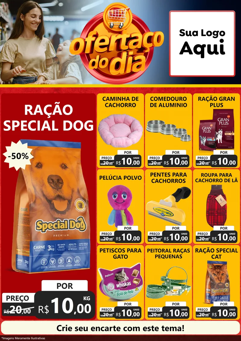 Modelo de Encarte para Encarte A4 Vertical com o tema Ofertaço Do Dia para Pet Shop