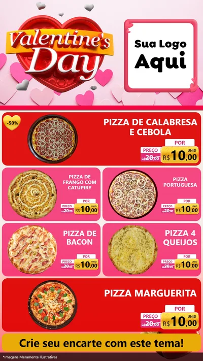 Modelo de TV para TV Vertical com o tema Valentine's Day para Pizzaria