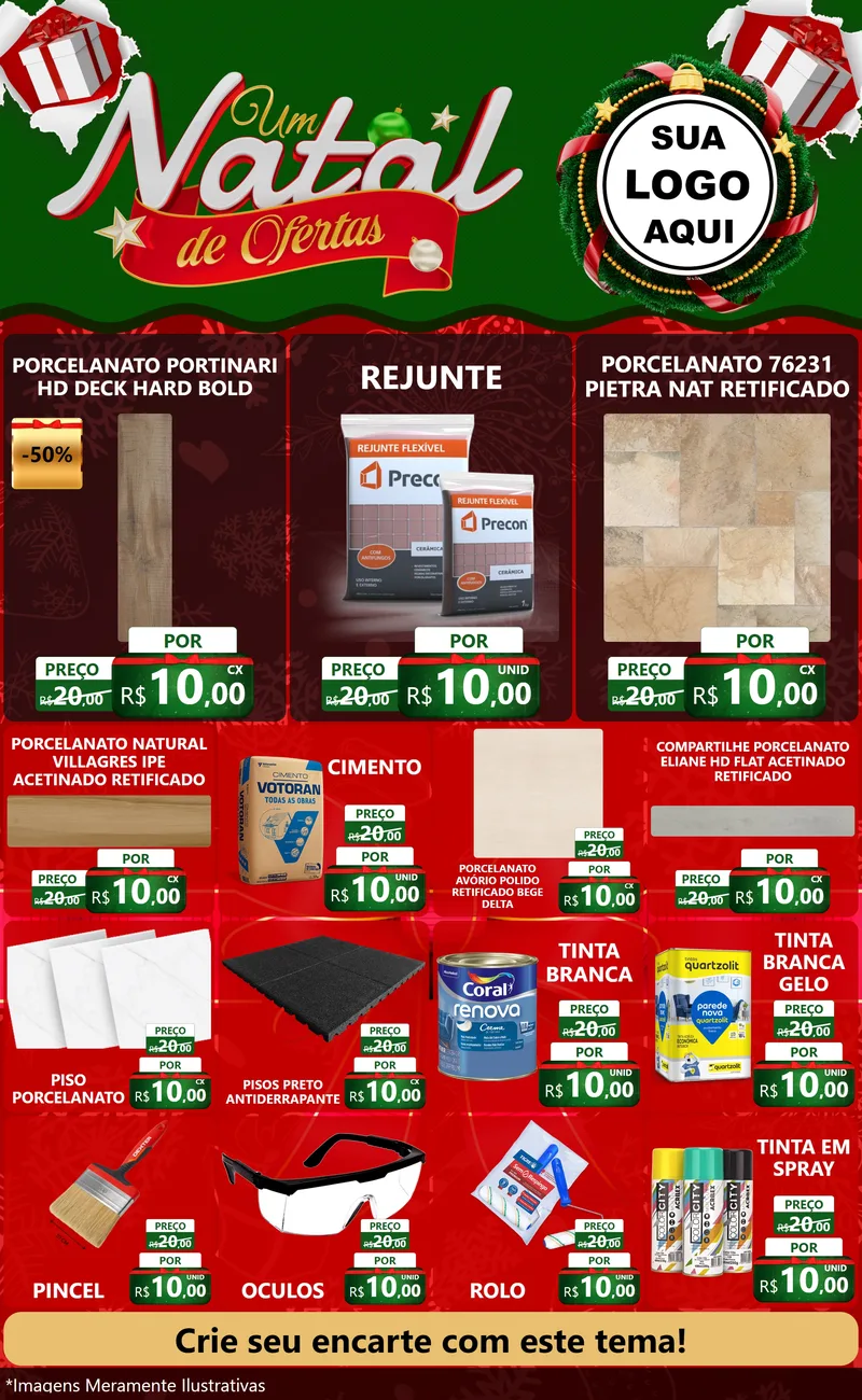Modelo de Encarte para Encarte Grande com o tema Um Natal de Ofertas para Pisos e revestimentos