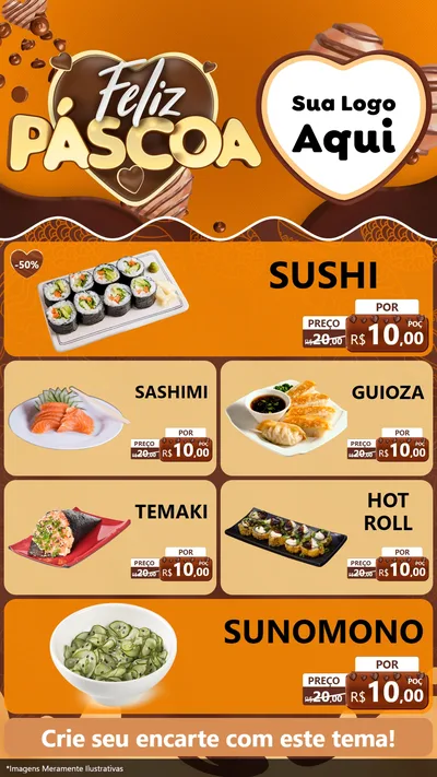 Modelo de TV para TV Vertical com o tema Feliz Páscoa para Comida japonesa