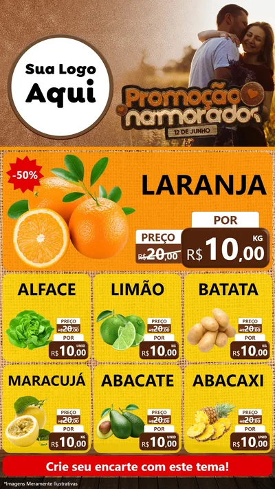 Modelo de Rede Social para Stories com o tema Promoção Namorados para Hortifrúti