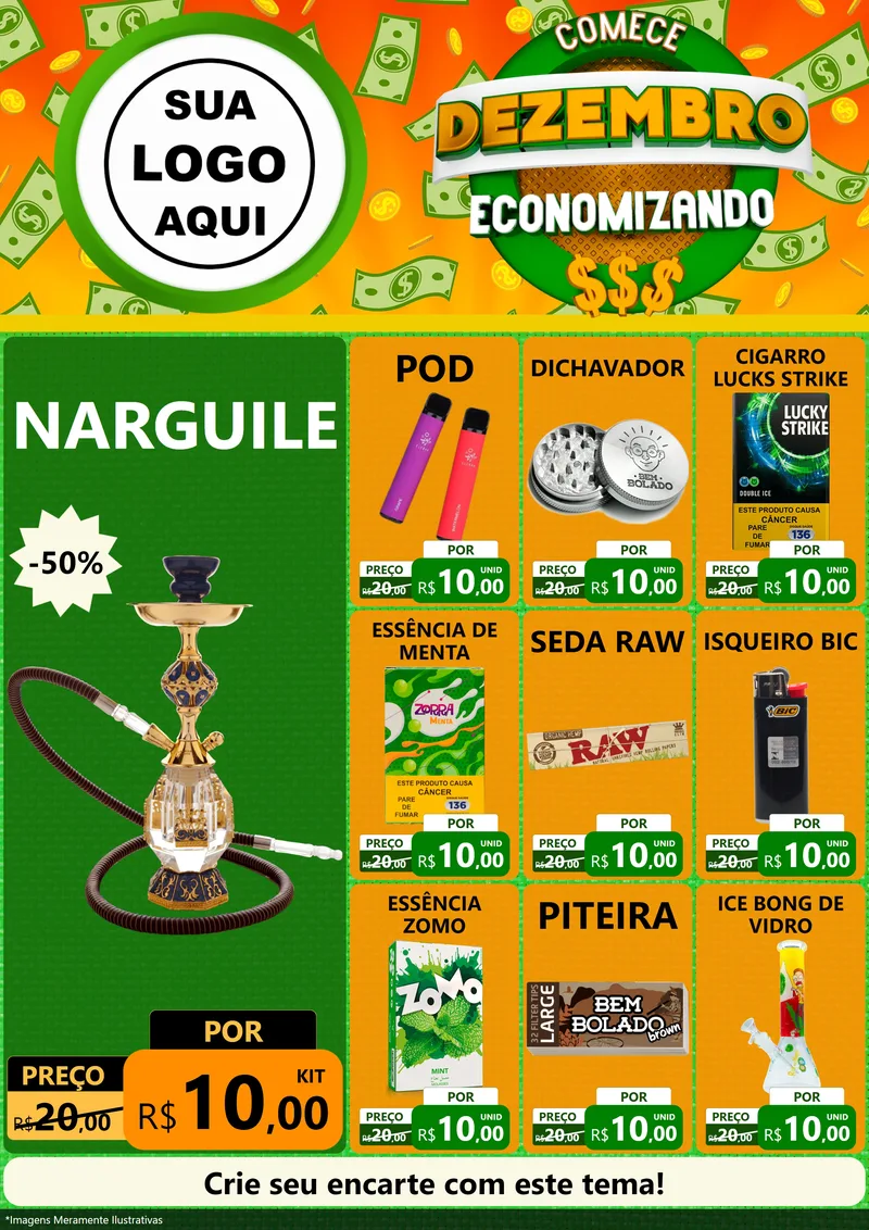 Modelo de Encarte para Encarte A4 Vertical com o tema Comece Dezembro Economizando para Tabacaria
