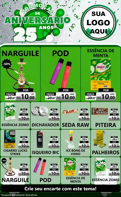Modelo de Encarte para Encarte Grande com o tema Promoção de Aniversário - 25 Anos para Tabacaria