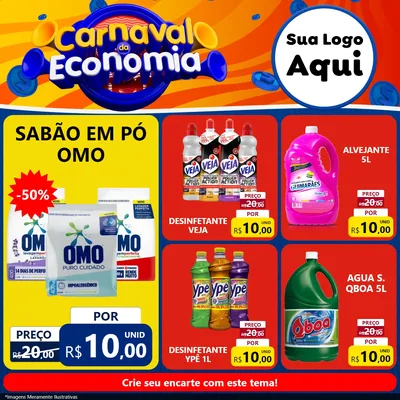 Modelo de Rede Social para Feed Facebook com o tema Carnaval da Economia para Produtos de Limpeza