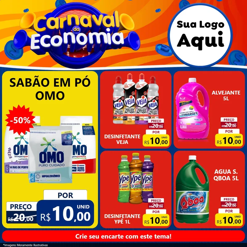 Modelo de Rede Social para Feed Facebook com o tema Carnaval da Economia para Produtos de Limpeza
