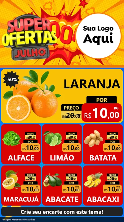Modelo de Rede Social para Stories com o tema Super Ofertas Julho para Hortifrúti
