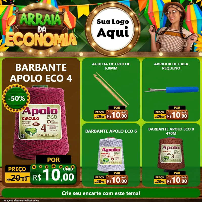 Modelo de Rede Social para Feed Facebook com o tema Arraiá de Economia para Armarinho e Aviamentos