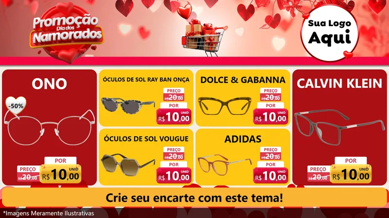 Modelo de TV para TV Horizontal com o tema Promoção Dia dos Namorados para Óticas