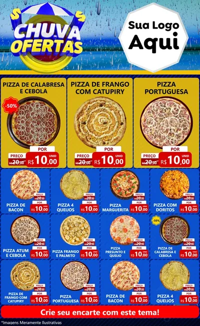 Modelo de Encarte para Encarte Grande com o tema Chuva de Ofertas para Pizzaria