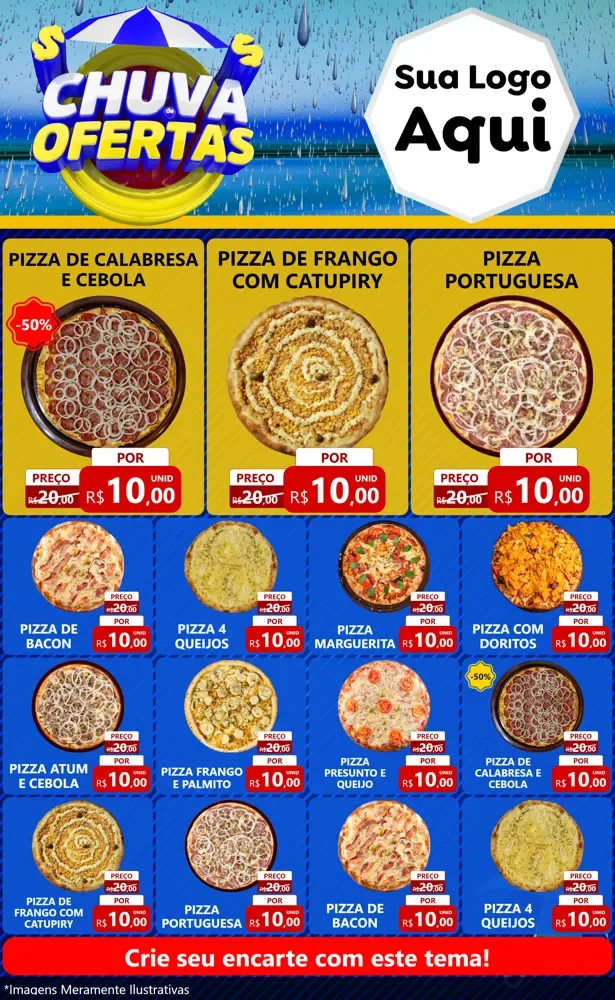 Modelo de Encarte para Encarte Grande com o tema Chuva de Ofertas para Pizzaria