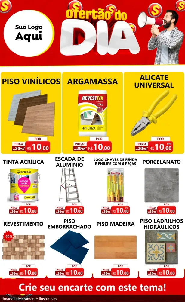 Modelo de Encarte para Encarte Grande com o tema Ofertão do dia para Material para Construção