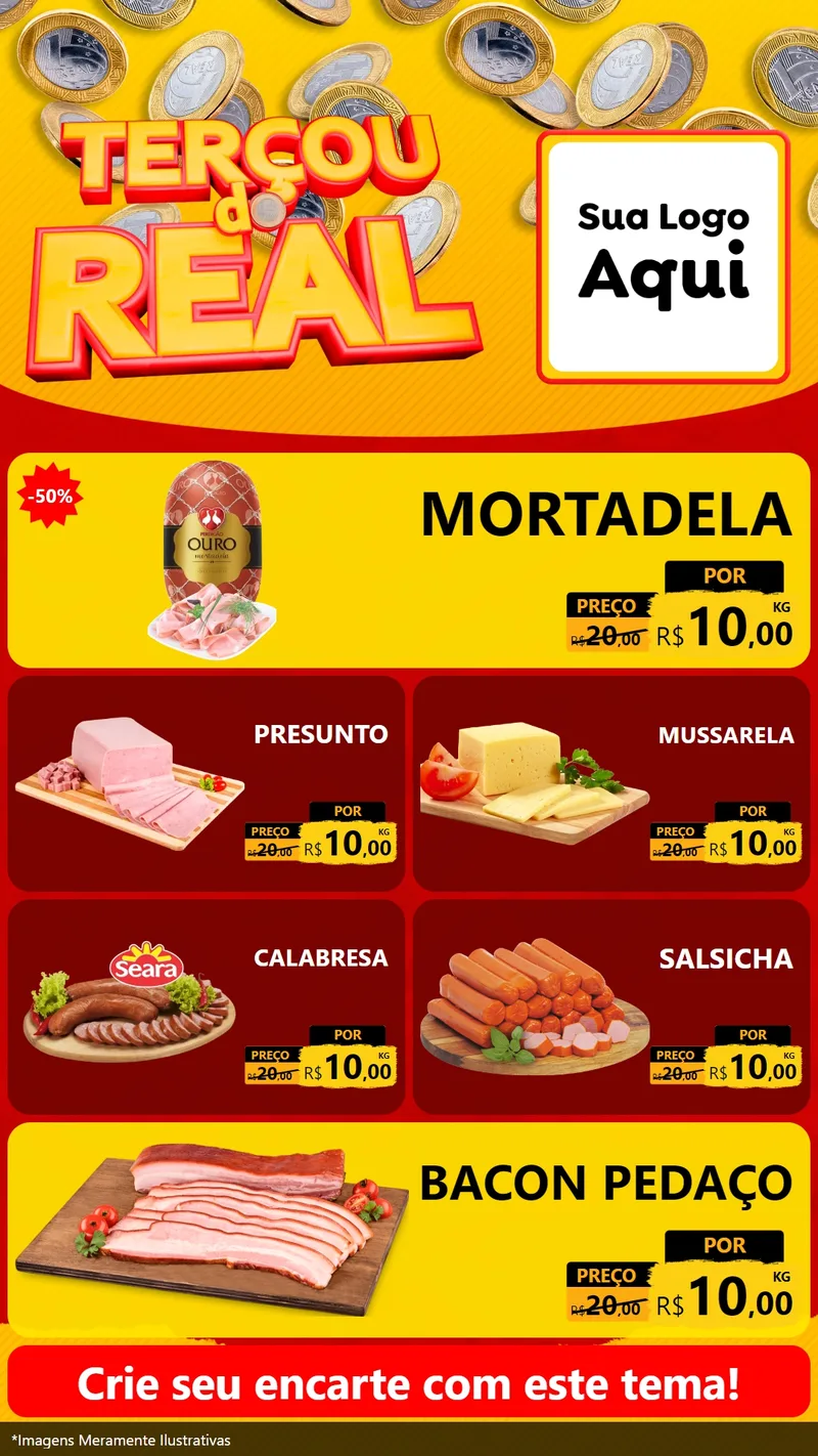 Modelo de TV para TV Vertical com o tema Terçou do Real para Frios e Laticínios