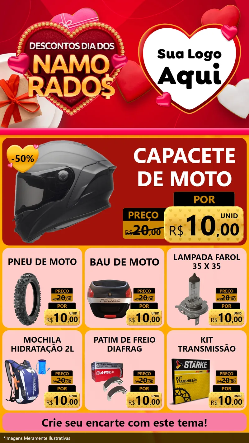 Modelo de Rede Social para Stories com o tema Descontos Dia dos Namorados para Moto peças