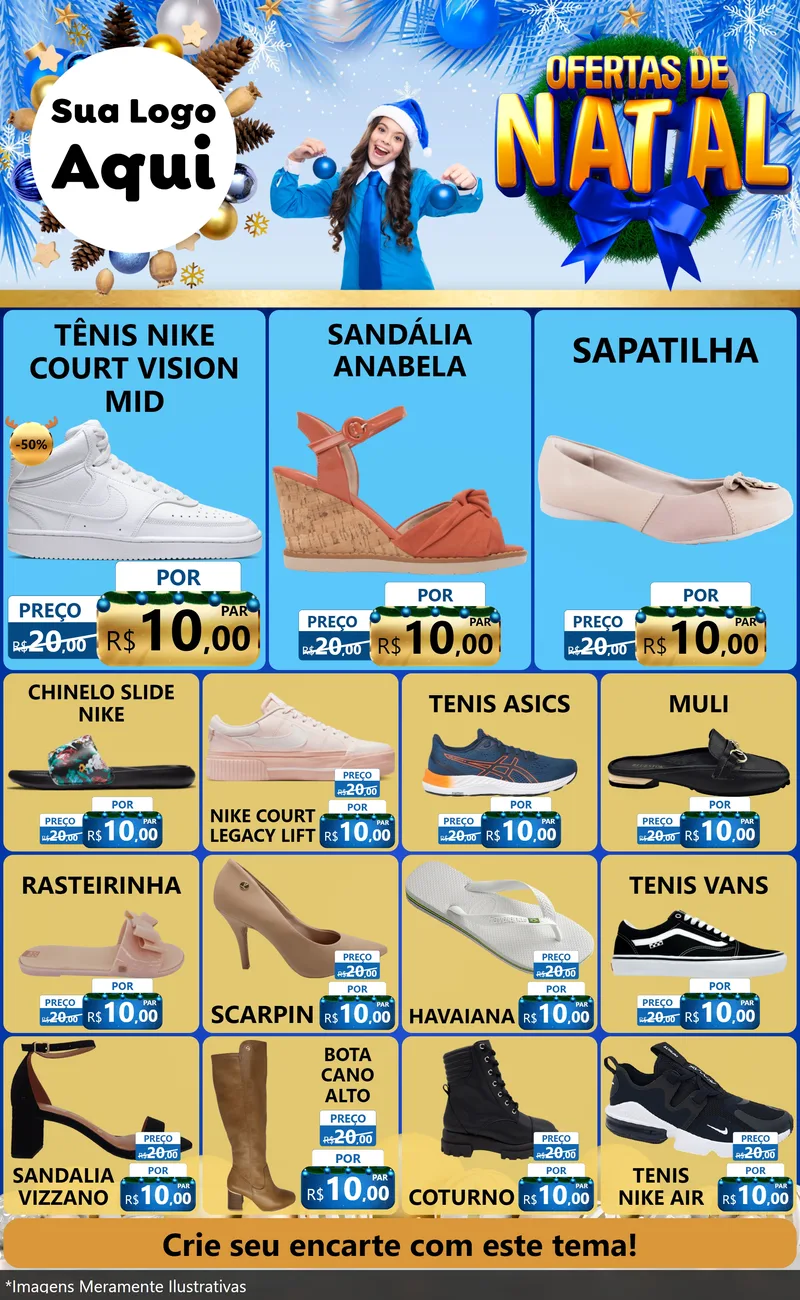 Modelo de Encarte para Encarte Grande com o tema Ofertas de Natal para Calçados
