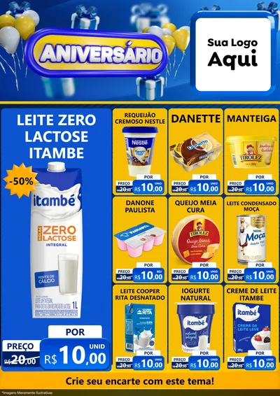 Modelo de Encarte para Encarte A4 Vertical com o tema Aniversário para Frios e Laticínios