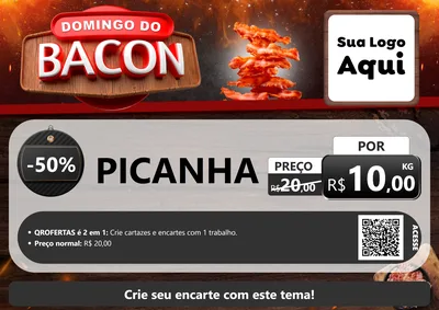 Modelo de Cartaz para Cartaz A4 Horizontal com o tema Domingo do Bacon para Açougue