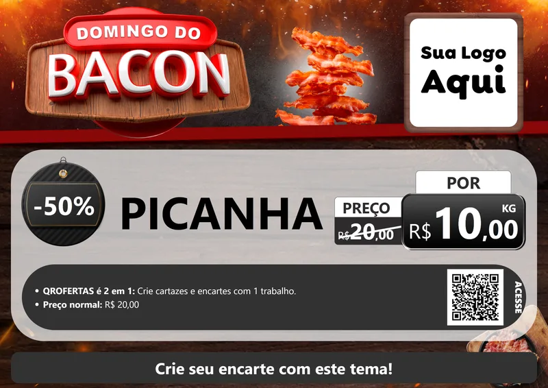 Modelo de Cartaz para Cartaz A4 Horizontal com o tema Domingo do Bacon para Açougue
