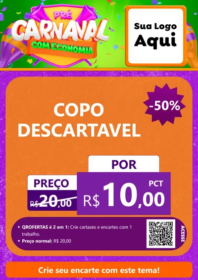 Modelo de Cartaz para Cartaz A4 Vertical com o tema Pré-Carnaval Com Economia para Embalagens