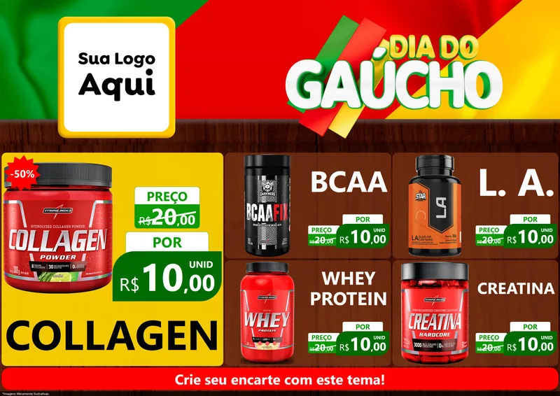 Modelo de Encarte para Encarte A4 Horizontal com o tema Dia do Gaúcho para Suplementos alimentares